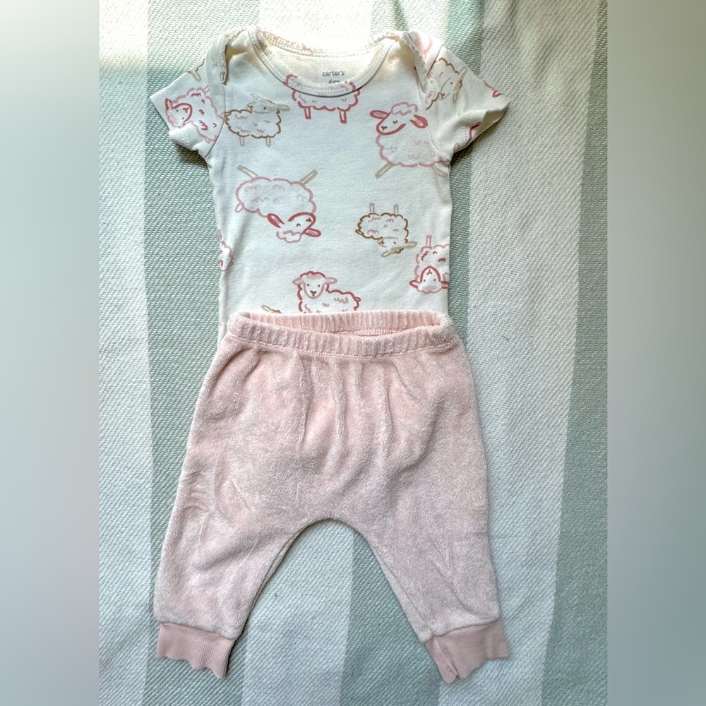 6 Month Baby Girl Lamb Matching Onesie and Pants